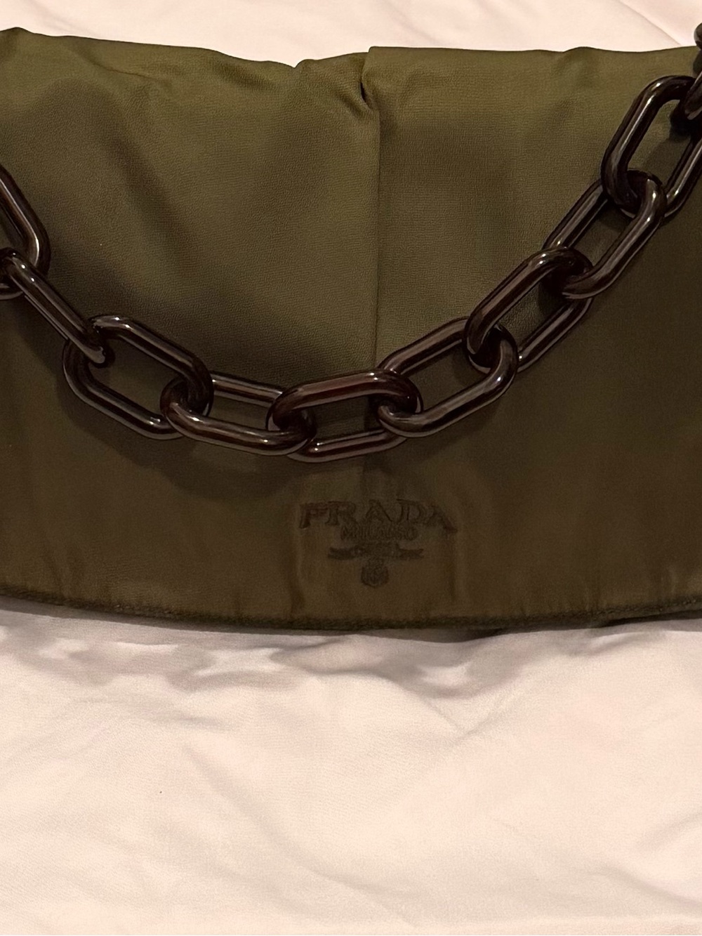 Prada Tessuto Olive Nylon Shoulder Bag with Brown Chain Strap - Picture 6 of 6